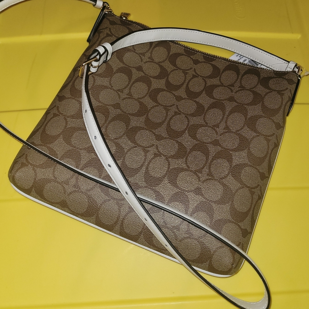 Coach Signature Rowan File Bag in Brown and White